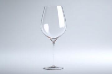 Elegant empty wine glass on a light grey background.