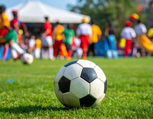 Soccer Ball on Field with Players in Action