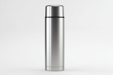 Sleek silver thermos, perfect for keeping drinks hot or cold on the go.