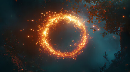 Fototapeta premium Glowing ring of light with sparking ethereal tendrils. [Lunar Botanica] | Saturn Vine | ringed tendril. Illustration