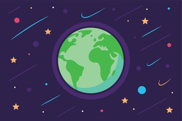 Cartoon Earth in Space Illustration: Planet, Global, Environmental Design