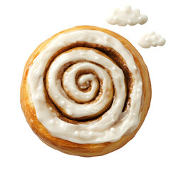 Fototapeta premium Cinnamon roll resembling a snail shell, frosting trail shaped like whimsical clouds, completely isolated.