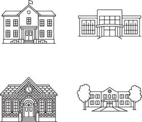 School building Outline set vector illustration isolated On Transparent Background
