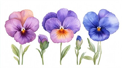 Vibrant Watercolor Pansy Flowers Botanical Painting for Creative Projects