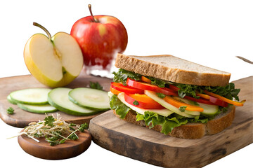 A fresh and delicious sandwich with bread, tomato, lettuce, cheese, and ham makes a healthy lunch or snack