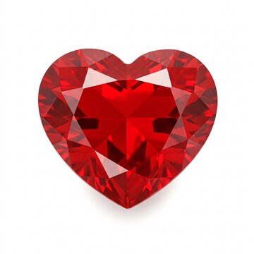 Red ruby in heart shape, isolated on a white