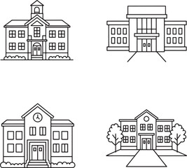 School building Outline set vector illustration isolated On Transparent Background