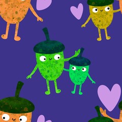 Autumn leaves seamless acorn pattern for wrapping paper and fabrics