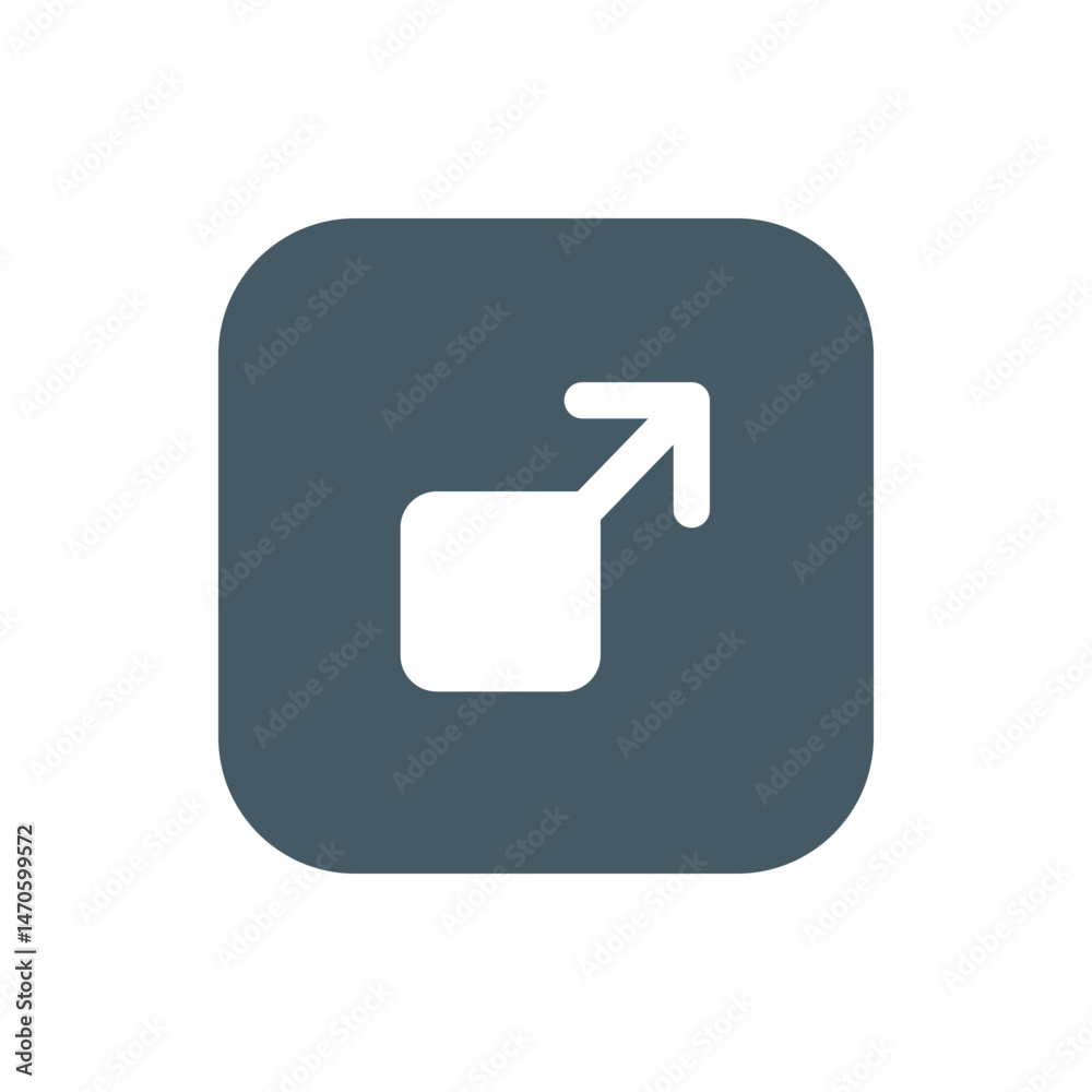 Poster white square with an arrow pointing upwards and to the right on a rounded square background in gray