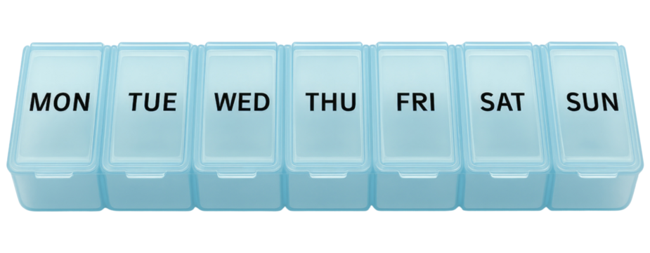Weekly Pill Organizer Seven Day Medication Box for Daily Doses Blue Plastic Container