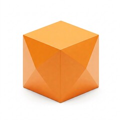 Orange glossy cube isolated. Geometric shape, abstract object.