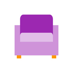 Illustration of a purple couch with a darker purple back and orange legs on a white background view