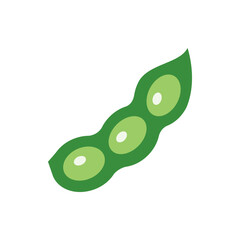 Illustration of a green bean pod with three beans inside on a white background in a simple style