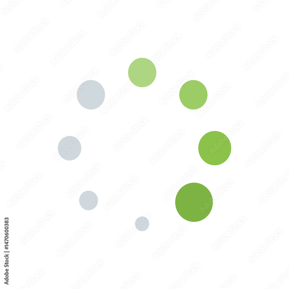 Poster circular arrangement of green and gray dots creating a loading or progress indicator appearance icon