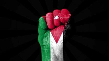 Jordan Independence Day concept, 4k footage with fist and black backdrop. Power, freedom