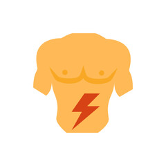 Illustration of a torso with a lightning bolt on the abdomen indicating pain or discomfort in the area