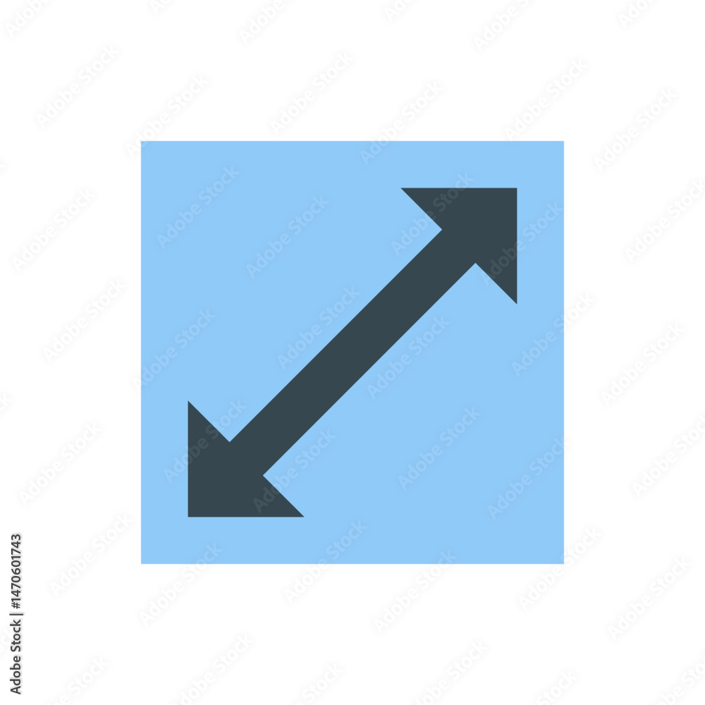 Poster diagonal arrow pointing up and right and down and left on a light blue square background image view
