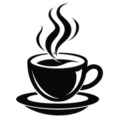 Sizzling black coffee in a cup on a saucer makes us crave caffeine