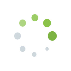 Circular arrangement of green and gray dots forming a ring on a white background in a simple design