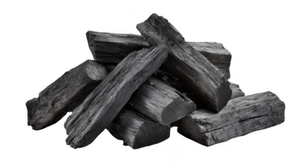 Pile of charcoal isolated on a white background, png, transparent