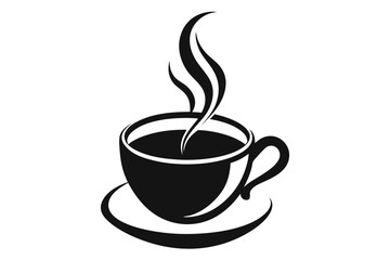 Steaming coffee appears within a black cup resting on a saucer against a white background