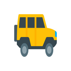 Illustration of a yellow suv with dark windows and a spare tire mounted on the back of the vehicle design
