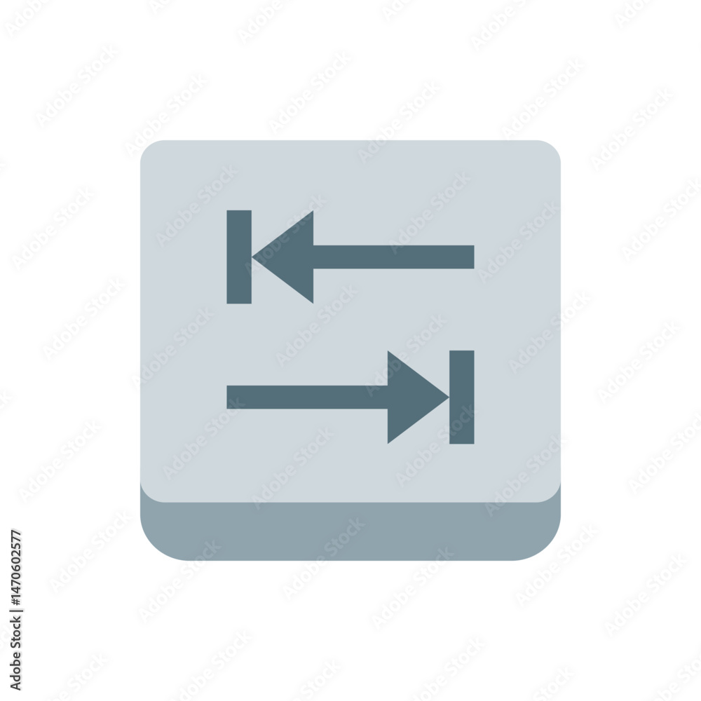 Poster illustration of a grey square button with rounded corners displaying two arrows pointing in opposite