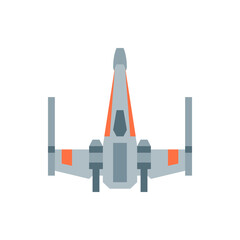 Overhead view of a gray x wing fighter with orange accents in a simple geometric style design image