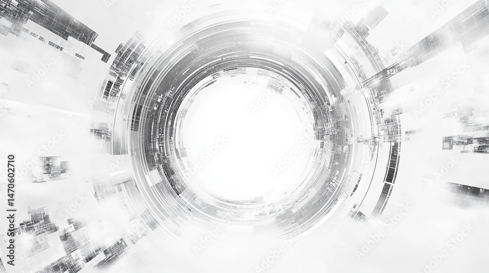 Wall mural abstract grey white circular technology background design graphic image data lines style cyber space