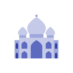 Illustration of a light blue taj mahal with domes and arches on a white background in a simple style