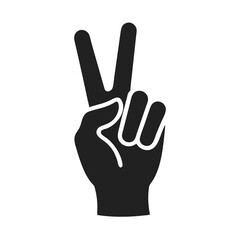 Obraz premium Hand gesture V sign victory or peace , silhouette vector icon on isolated background