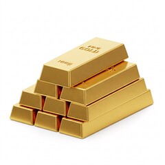 Gold bars stacked in a pyramid, isolated on a white