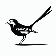Obraz premium vector silhouette of a wagtail bird with long tail pointing downward, upright pose, simple design, white background