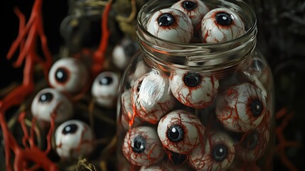 Jar filled with faux eyeballs for a creepy Halloween decoration