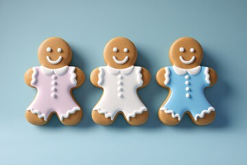 Naklejka premium Gingerbread Girls Holiday Cookies Blue Background.