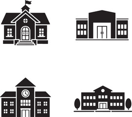 Fototapeta premium School building silhouette set vector illustration isolated On Transparent Background