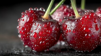 Fresh Cherries with Water Droplets