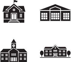 Fototapeta premium School building silhouette set vector illustration isolated On Transparent Background