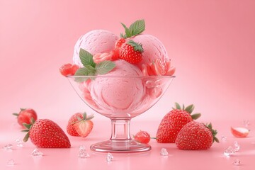 Strawberry Ice Cream Dessert Pink Food.
