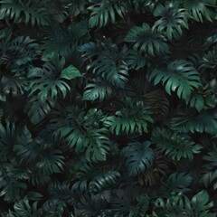 Intricate black & deep green tropical leaf pattern, abstract swirls , contrast, foliage