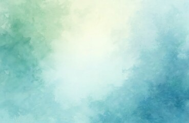 Abstract watercolor background in shades of blue, green, white. Wet, soft paint stains, splashes create artistic, grunge texture. Perfect for invitations, cards, posters, modern design.