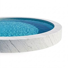 Round swimming pool with clear blue water and a marble border
