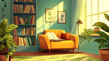 Cozy reading nook illustration