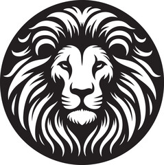 Lion head mascot silhouette icon, vector rounded logo, icon illustration design template isolated on a white background
