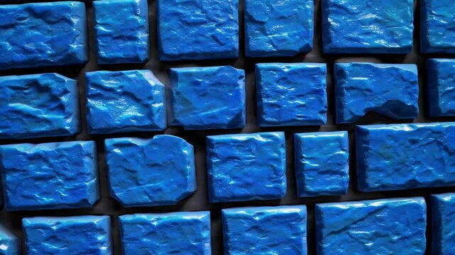 Vibrant blue bricks gliding in intricate puzzle animation