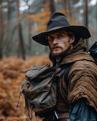 Obraz premium Time traveling historian with old world clothing blended with futuristic tech accessories