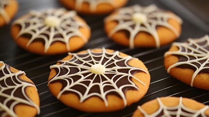 Cookies decorated with icing to look like spider webs