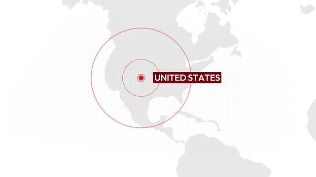 United States news and earthquake concept 4k animation with zooming on the map and alarming red circles. danger, breaking