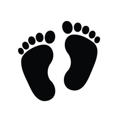 Footprints Silhouettes, Black Icon of Newborn Feet on White Background
