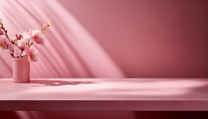 pink table background with shadow for product presentation generative ai